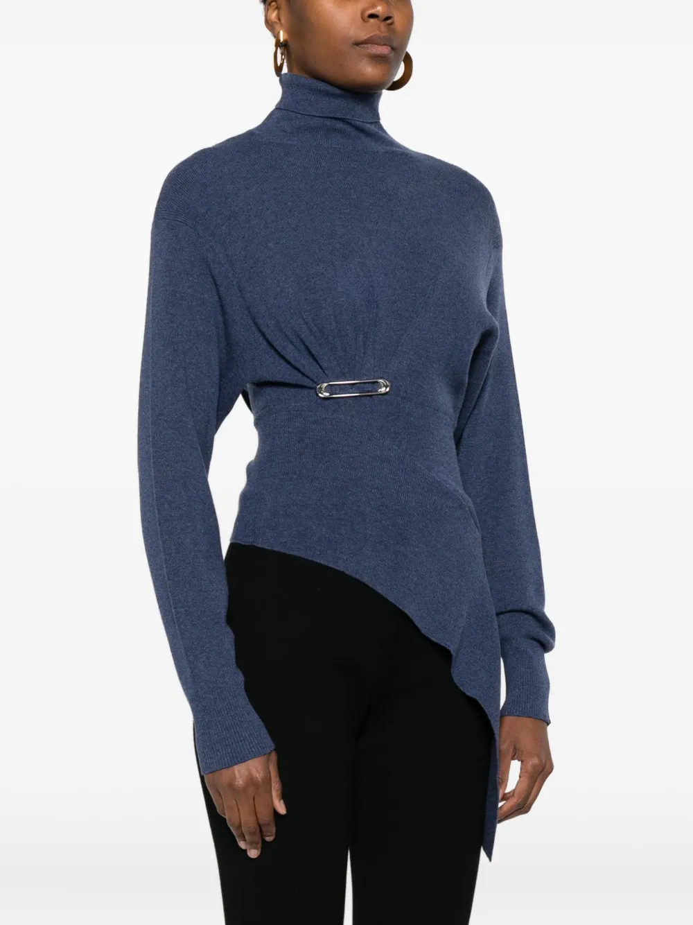 Lanvin Turtleneck Top With Asymmetric Hem And Sleeves In Blue