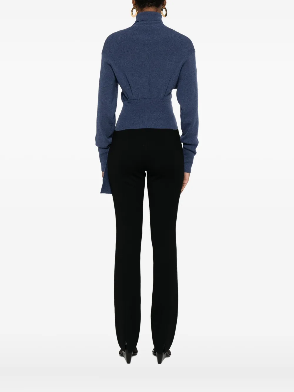Lanvin Turtleneck Top With Asymmetric Hem And Sleeves In Blue