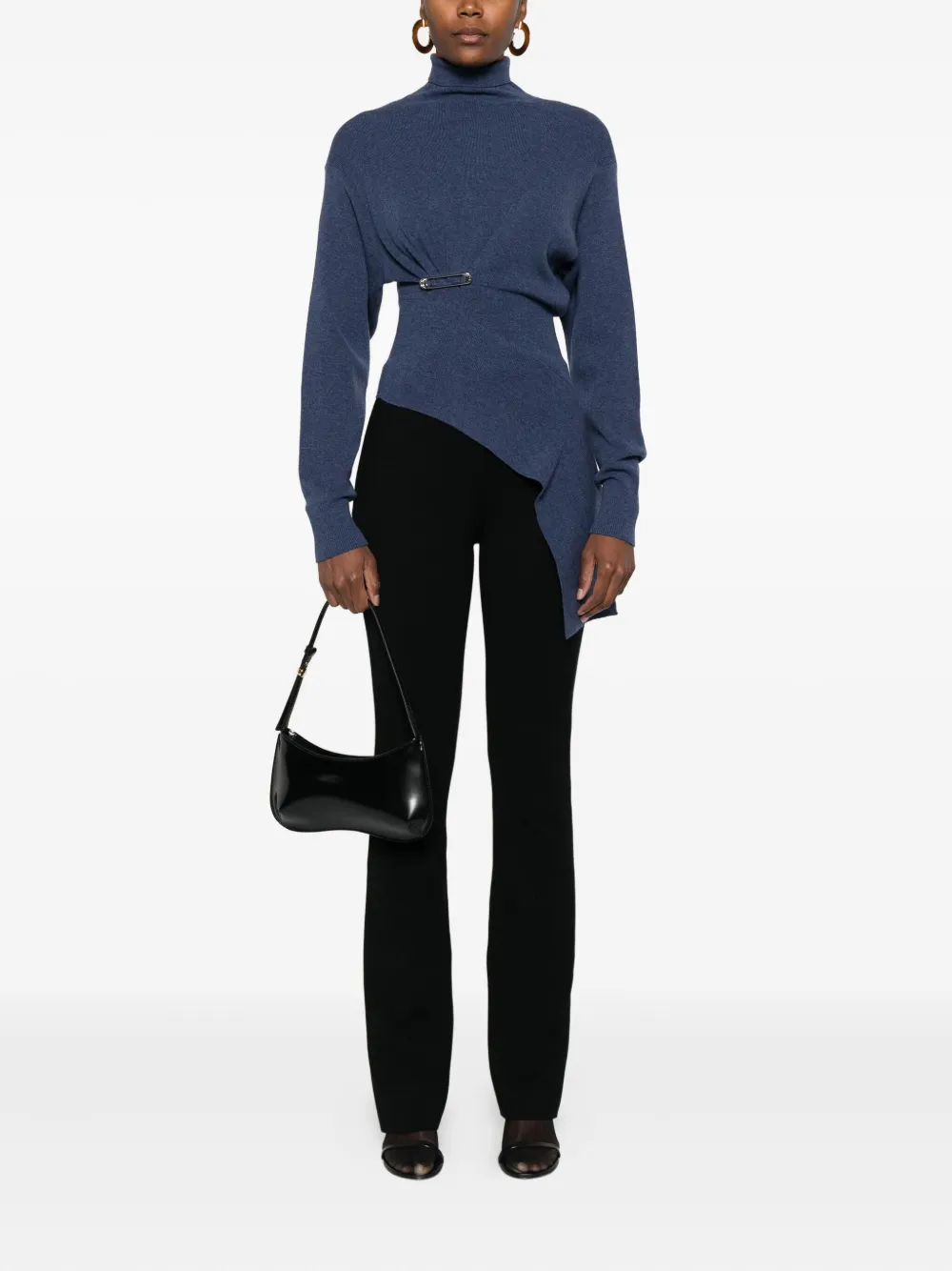 Lanvin Turtleneck Top With Asymmetric Hem And Sleeves In Blue