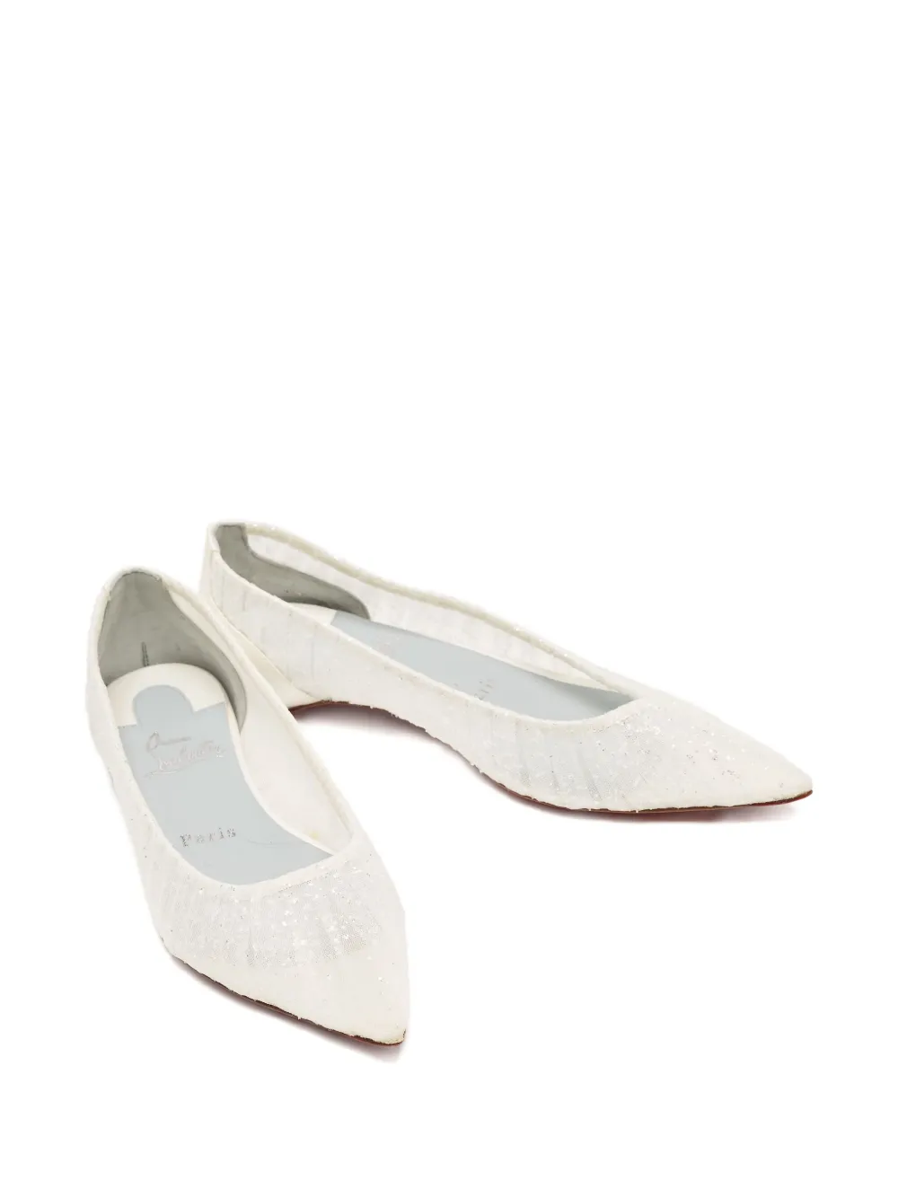 Pre-owned Christian Louboutin Glitter Satin Ballet Flats