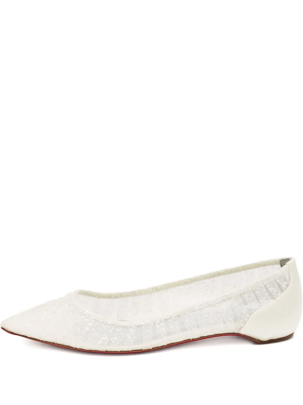 Christian Louboutin Pre-Owned Glitter サテンフラットシューズ - ホワイト Christian Louboutin Pre-Owned Glitter サテンフラットシューズ - ホワイト