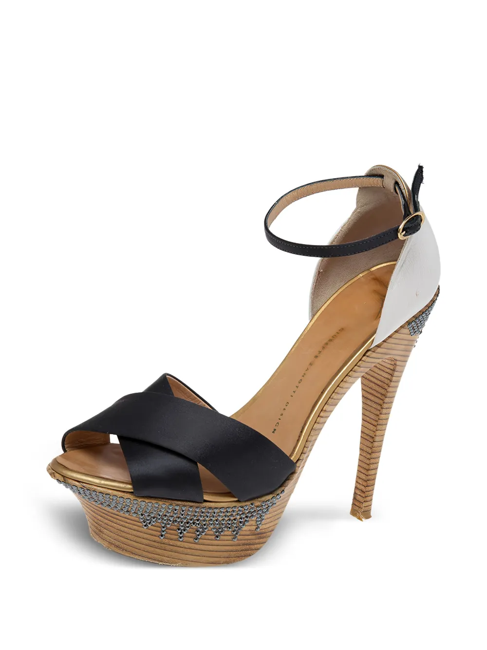 Giuseppe Zanotti Vintage Pre-owned 145 mm sandalen met gekruiste bandjes en plateauzool - Zwart