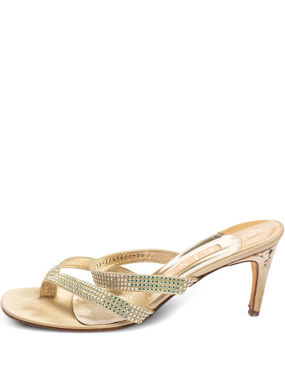 Gina pre-owned 75mm crystal-embellished sandals | Gold | Image 1