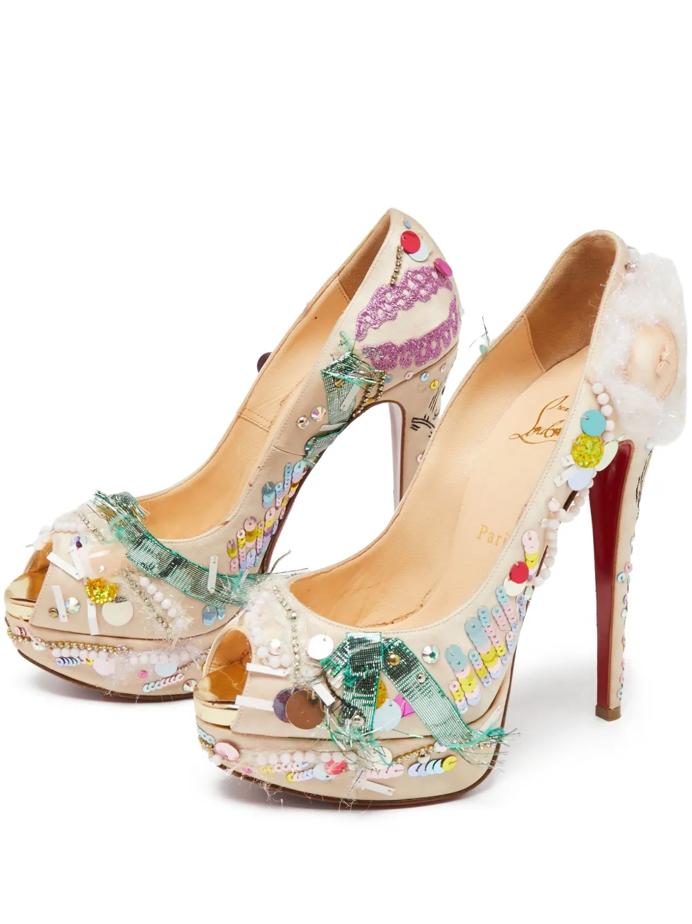 Christian Louboutin Pre-Owned ビーズトリム パンプス 145mm - ニュートラル Christian Louboutin Pre-Owned ビーズトリム パンプス 145mm - ニュートラル