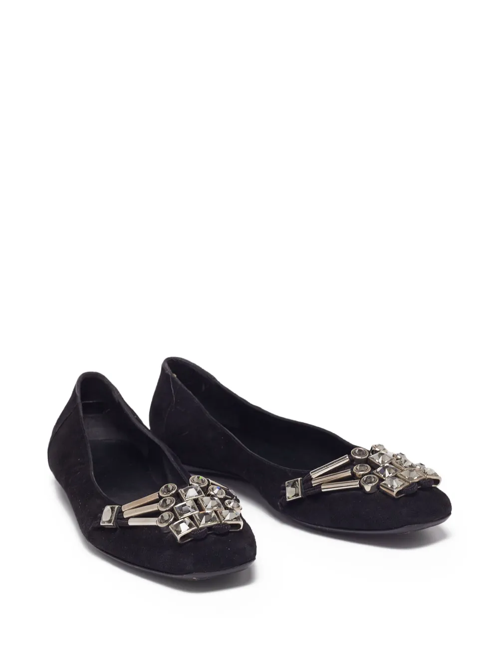 Gucci Pre-Owned Suède ballerina's verfraaid met kristallen - Zwart
