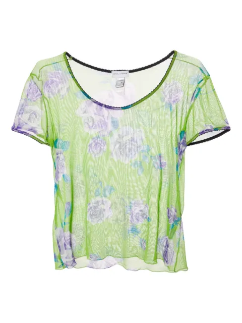 Dolce & Gabbana Pre-Owned rose-print mesh t-shirt