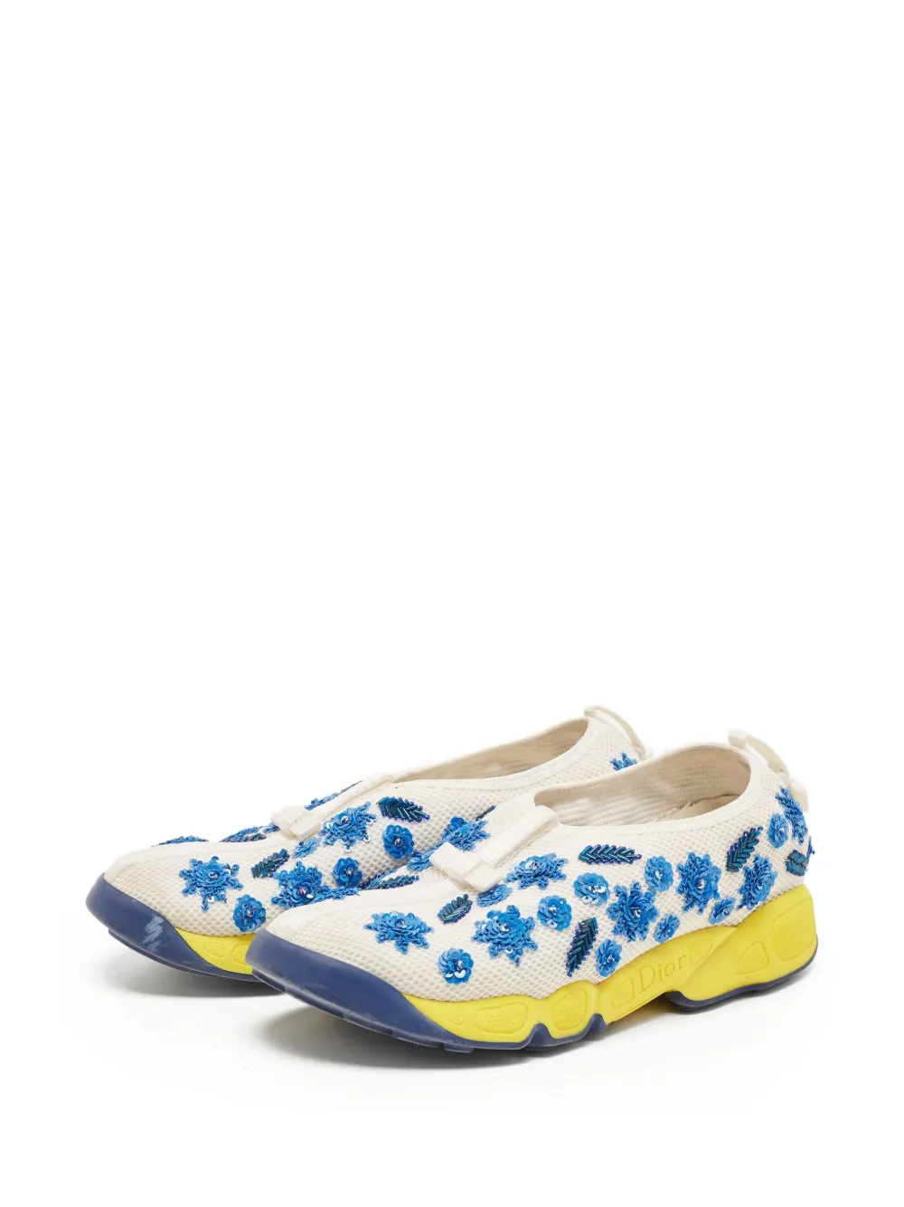 Christian Dior Pre-Owned Sneakers met geborduurde bloemen - Wit