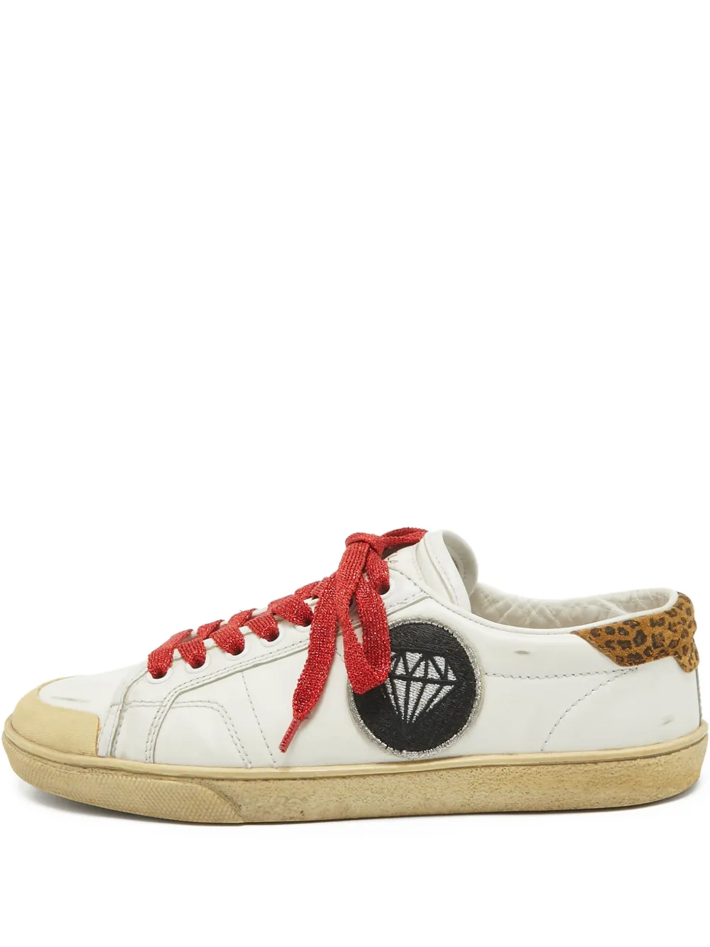 Pre-owned Saint Laurent Leopard-print Panelled Sneakers