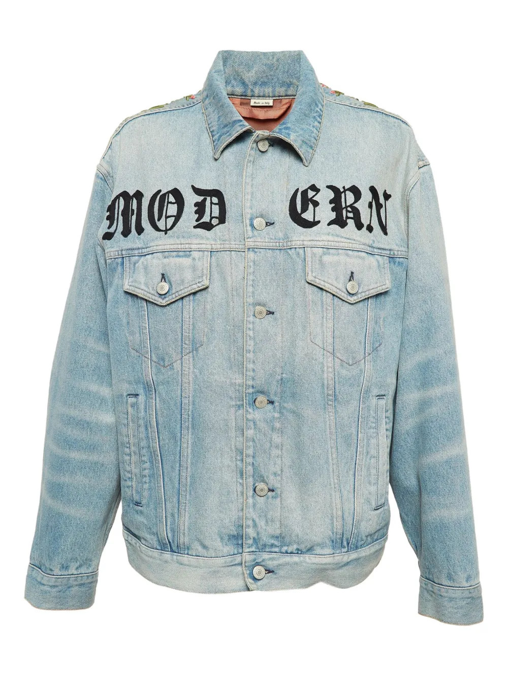 Gucci Pre-Owned floral-embroiderey cotton denim jacket | Blue | Image 1
