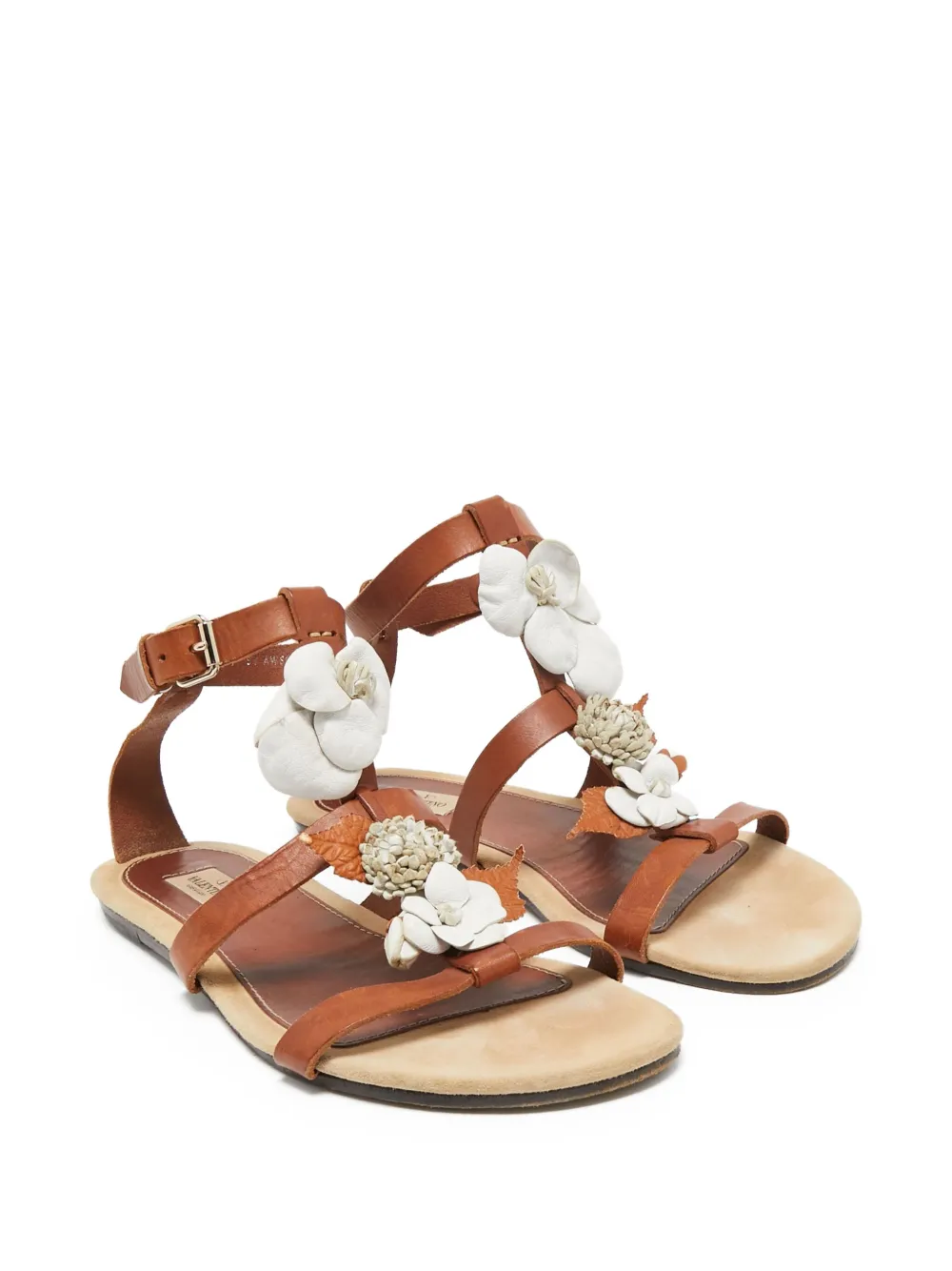 Valentino Garavani Pre-Owned Sandalen met bloemenpatch - Bruin