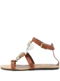 Valentino Garavani Pre-Owned floral-appliqué flat sandals - Brown