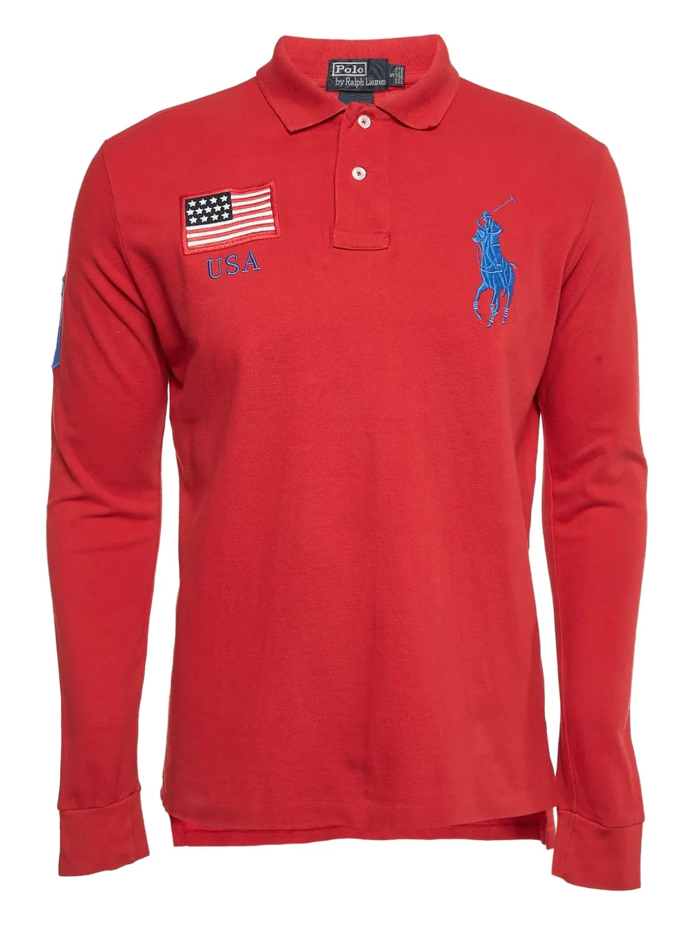 pre-owned embroidered USA flag long-sleeve polo shirt