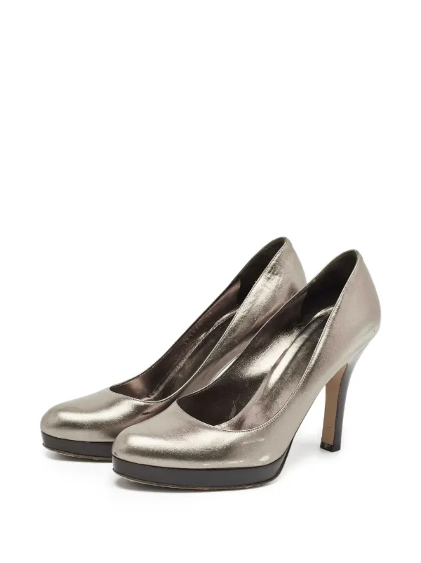 Gucci Pre-Owned メタリックレザー パンプス | シルバートーン