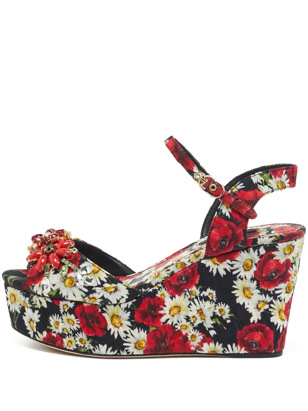 Dolce & Gabbana Pre-Owned 90mm floral-print platform wedge sandals | Red | Image 1