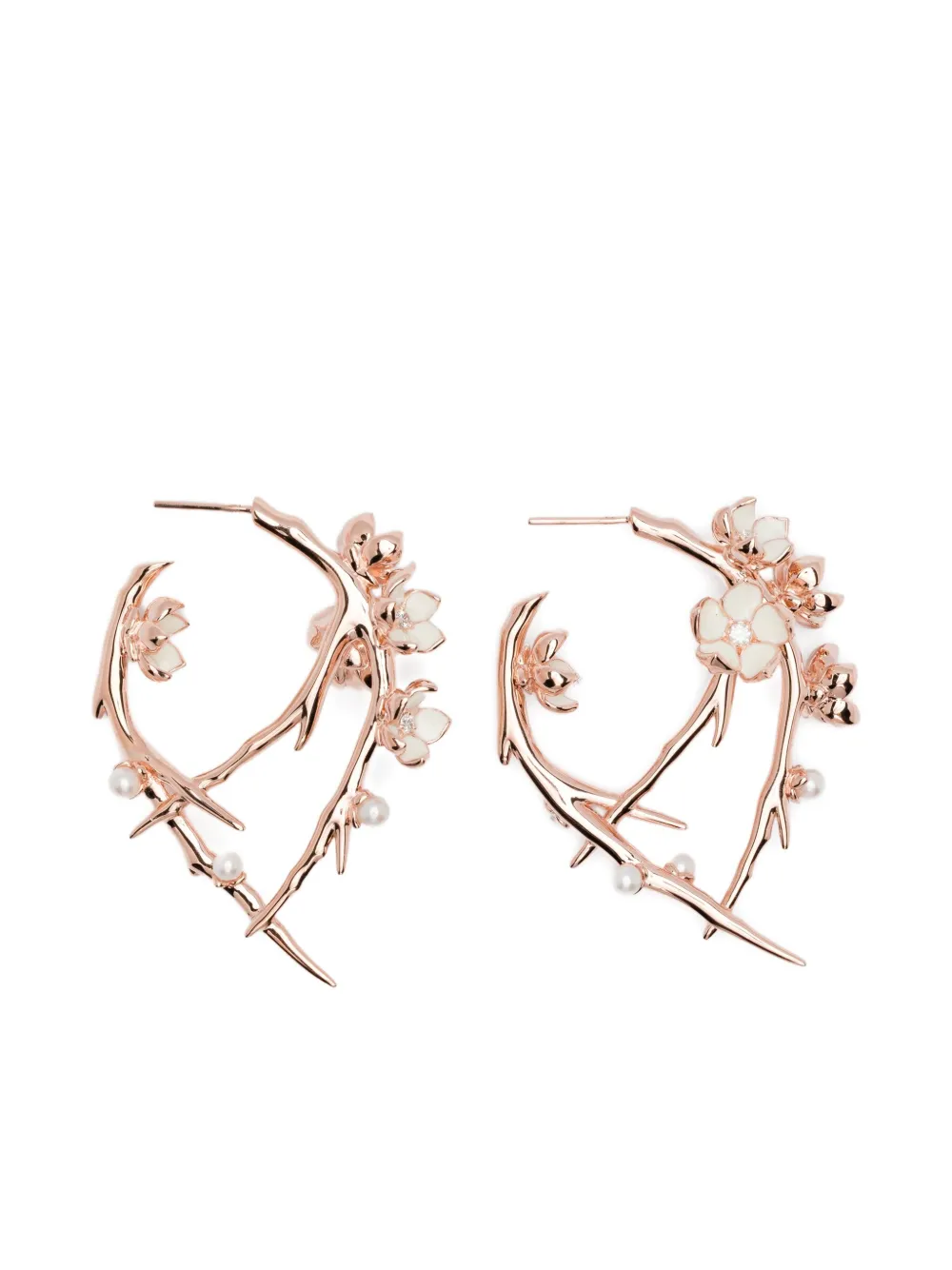 Shaun Leane Cherry Blossom Diamond Hoop Earrings In Gold