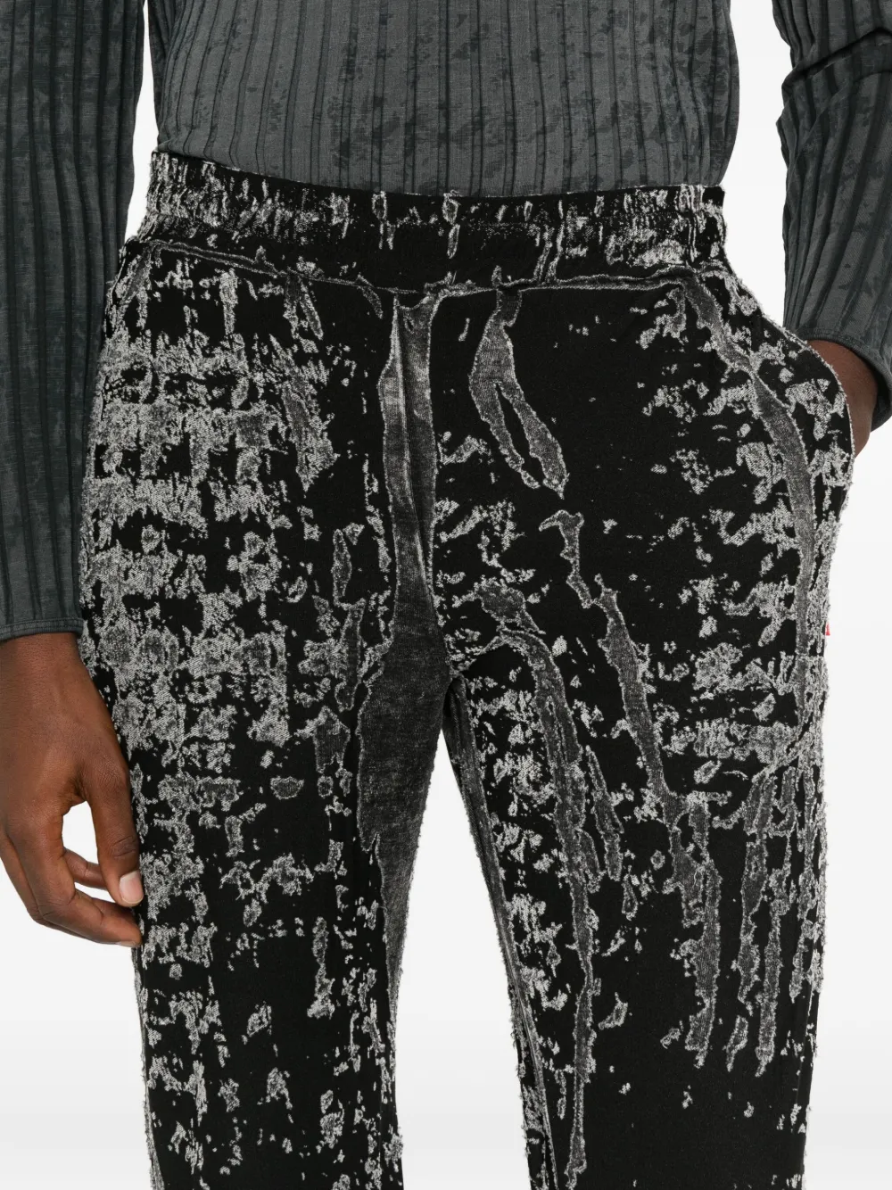 Diesel Wide Leg Velvet Trousers With Side Pockets In Black