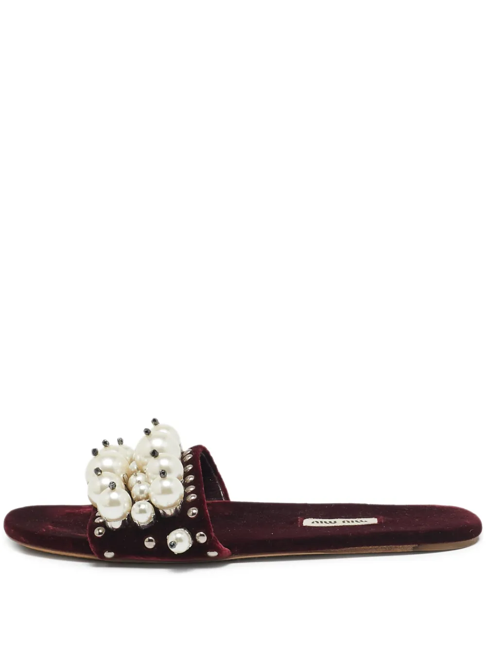 Miu Miu Pre-Owned pearl-embellished flat slides | Red | Image 1