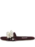 Miu Miu Pre-Owned pearl-embellished flat slides - Red