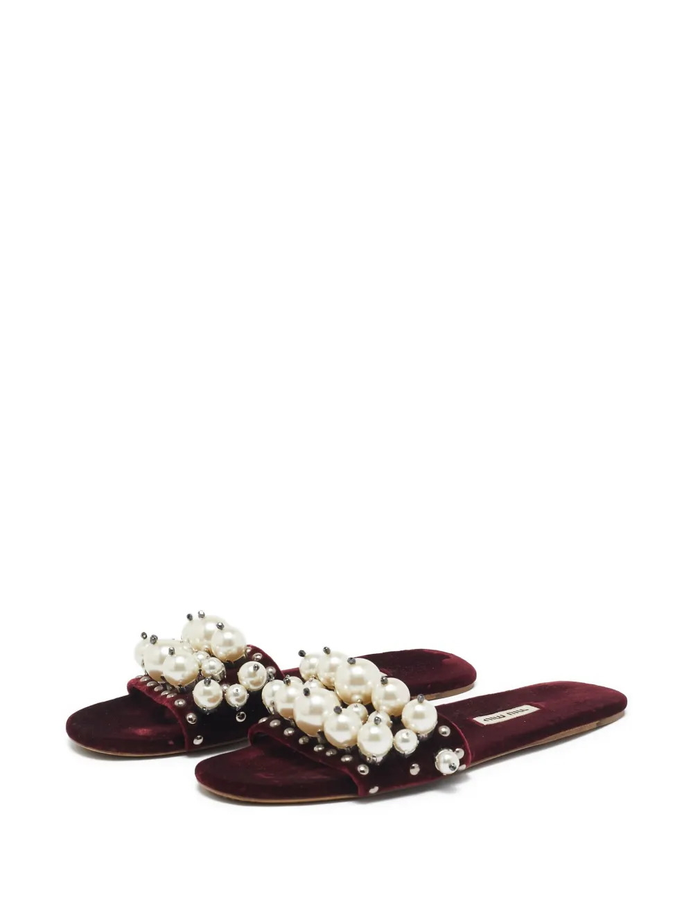 Miu Miu Pre-Owned pearl-embellished flat slides | Shoes | Image 2