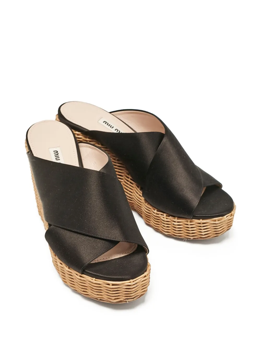 Miu Miu Pre-Owned 100 mm satijnen sandalen met sleehak - Zwart