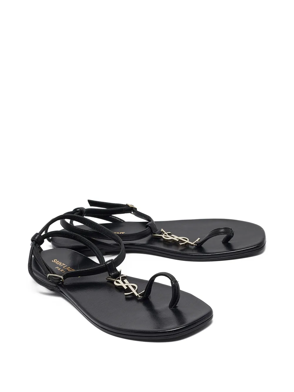 Saint Laurent Pre-Owned Cassandre leren sandalen met logo - Zwart
