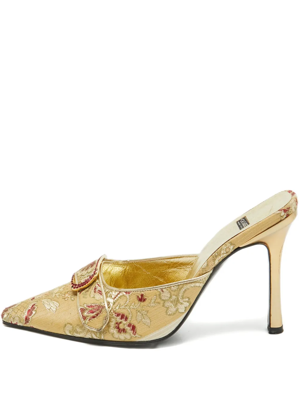 Pre-owned 105mm floral-jacquard mules
