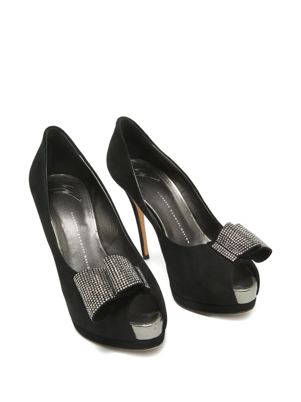 Giuseppe Zanotti Vintage Pumps met open neus en kristallen strik - Zwart