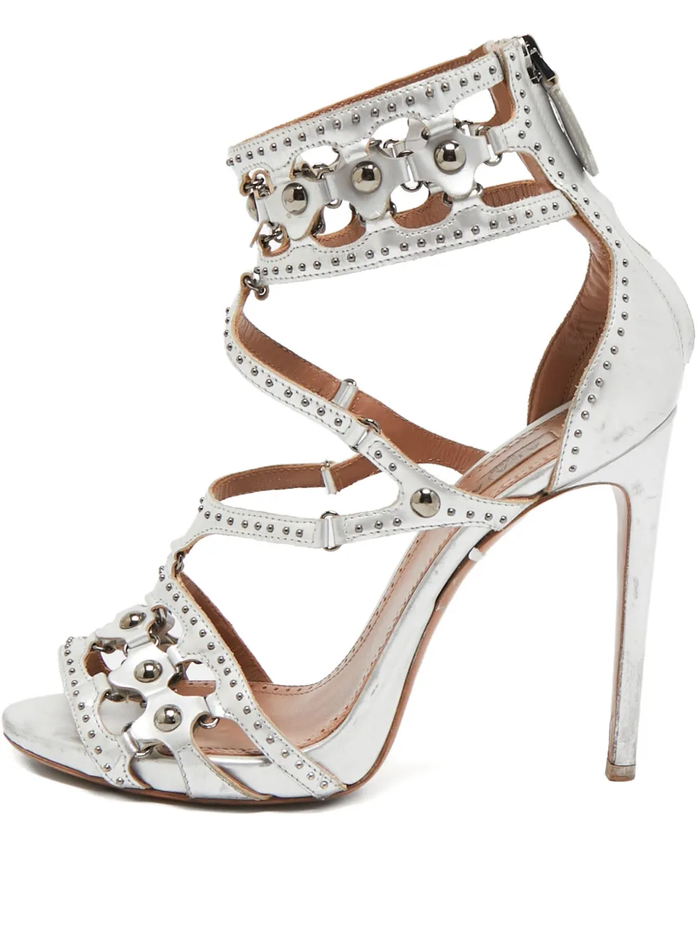 Alaïa Pre-Owned cut-out caged heeled sandals | Silver | Image 1