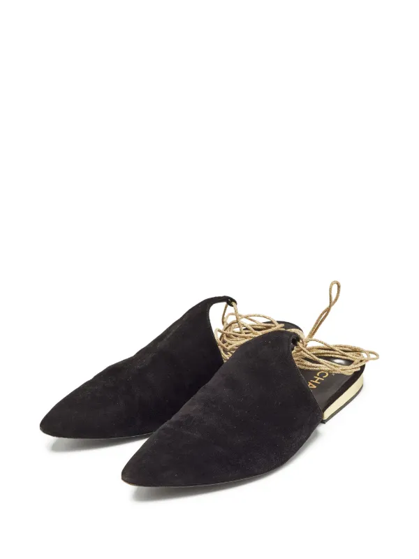 CHANEL ブラック スエード フラットパンプス