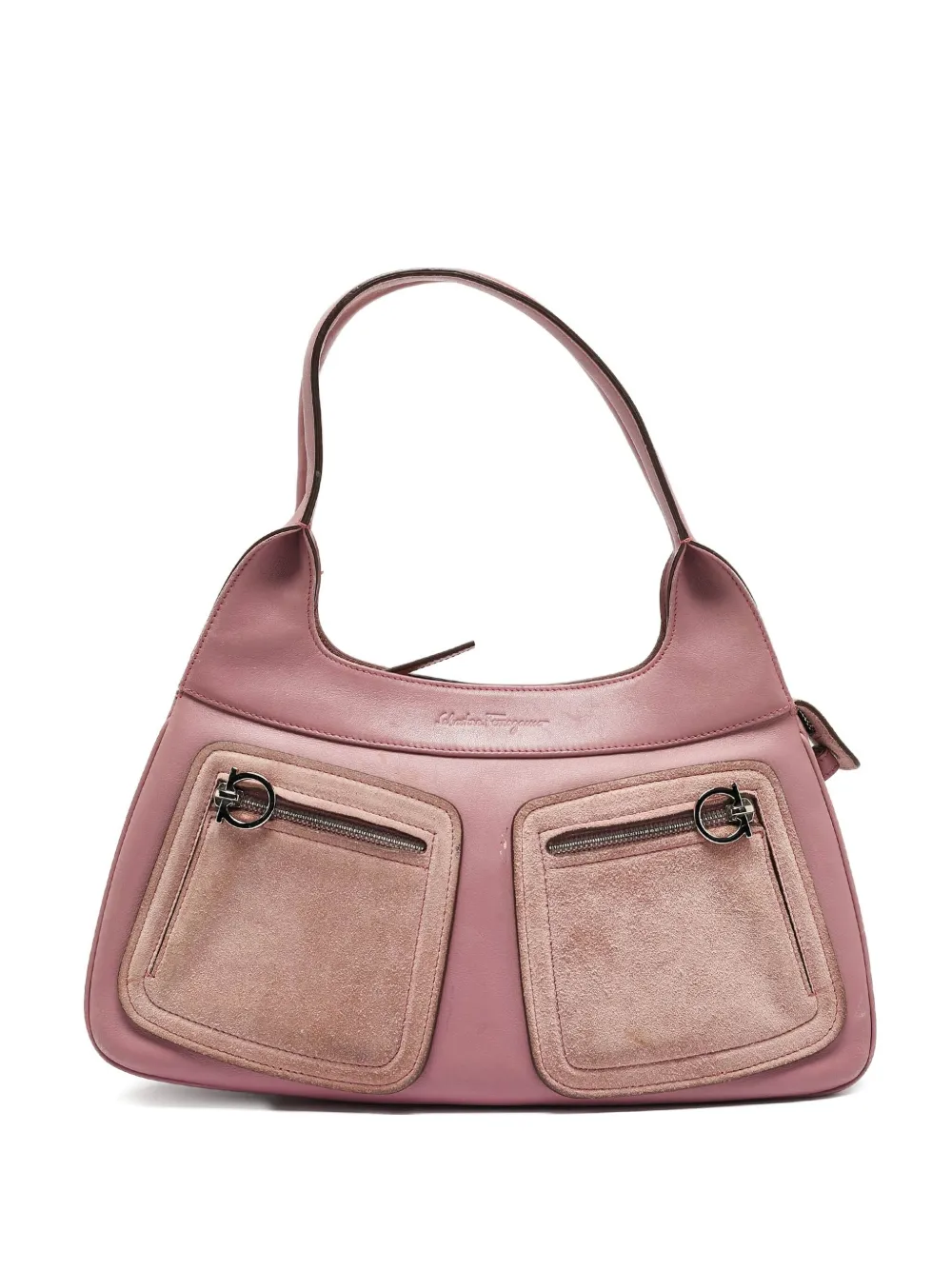 Ferragamo Pre-Owned leather-suede Gancini-pocket shoulder bag - ピンク Ferragamo Pre-Owned leather-suede Gancini-pocket shoulder bag - ピンク