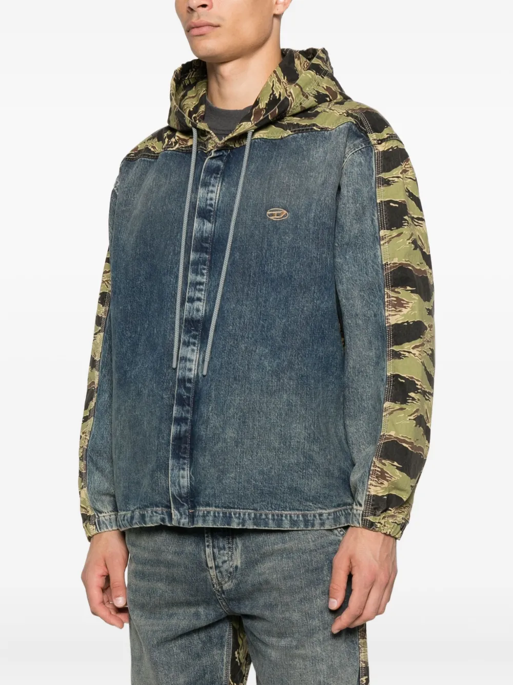 Diesel Denim jack met camouflageprint Blauw