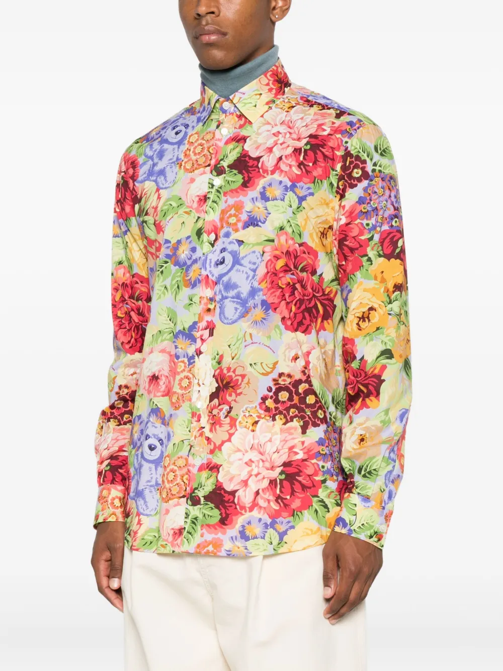 Moschino Overhemd met bloemen- en teddybeerprint Blauw