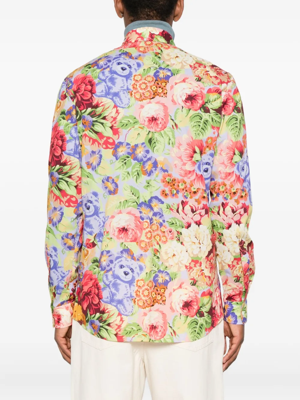 Moschino Overhemd met bloemen- en teddybeerprint Blauw