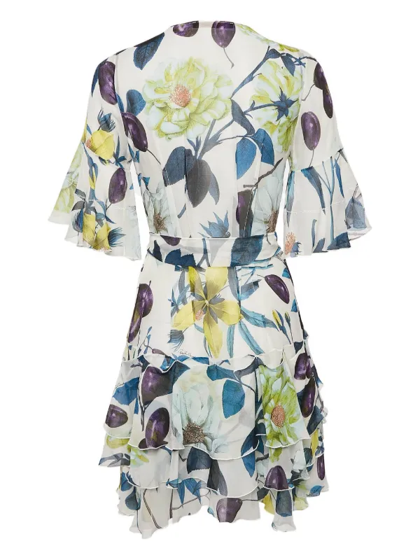 Roberto Cavalli Vintage pre-owned Floral Ruffled Silk Mini Dress | White |  FARFETCH
