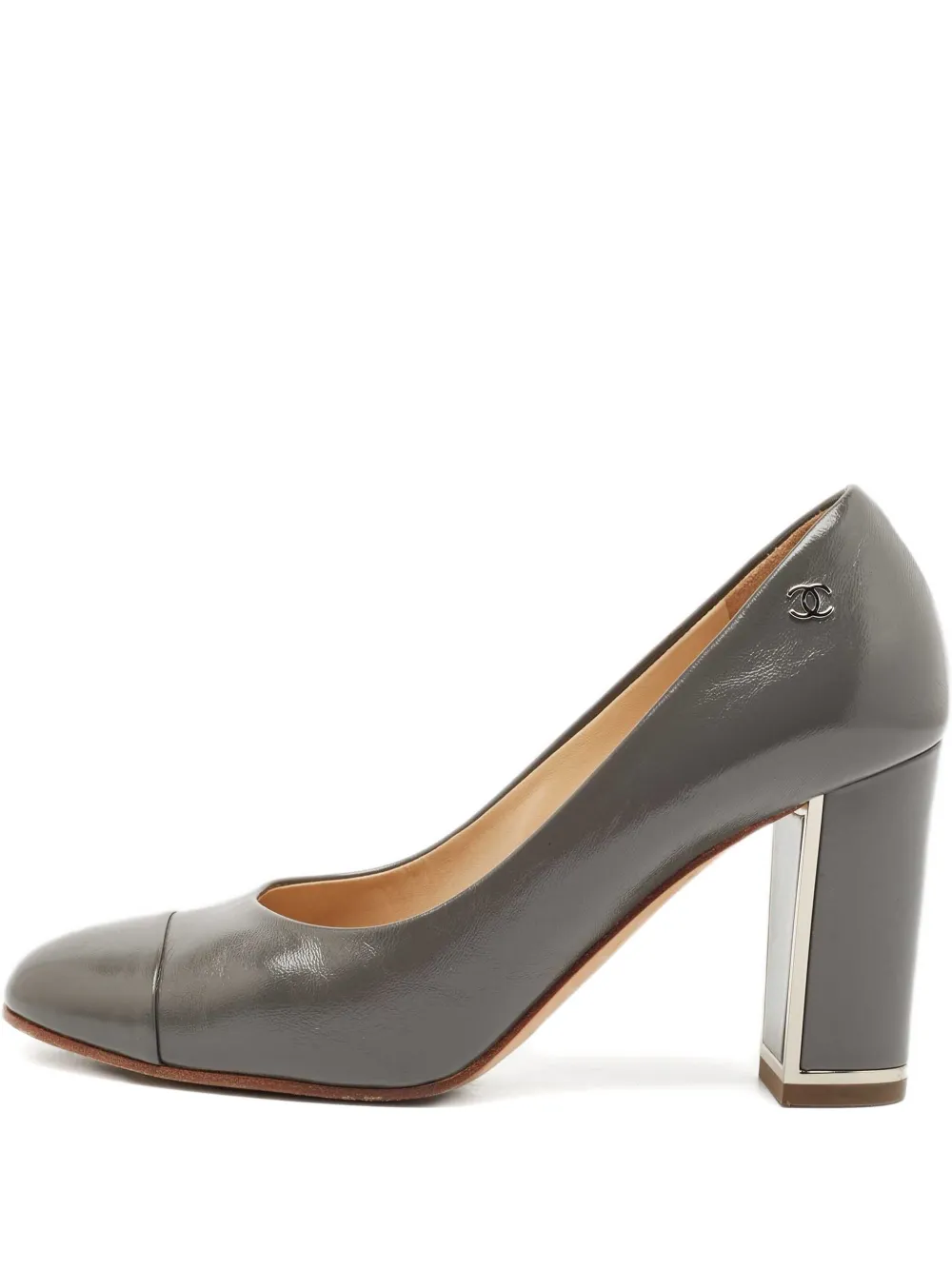 CHANEL Pre-Owned 85mm leather block-heel pumps | Grey | Image 1