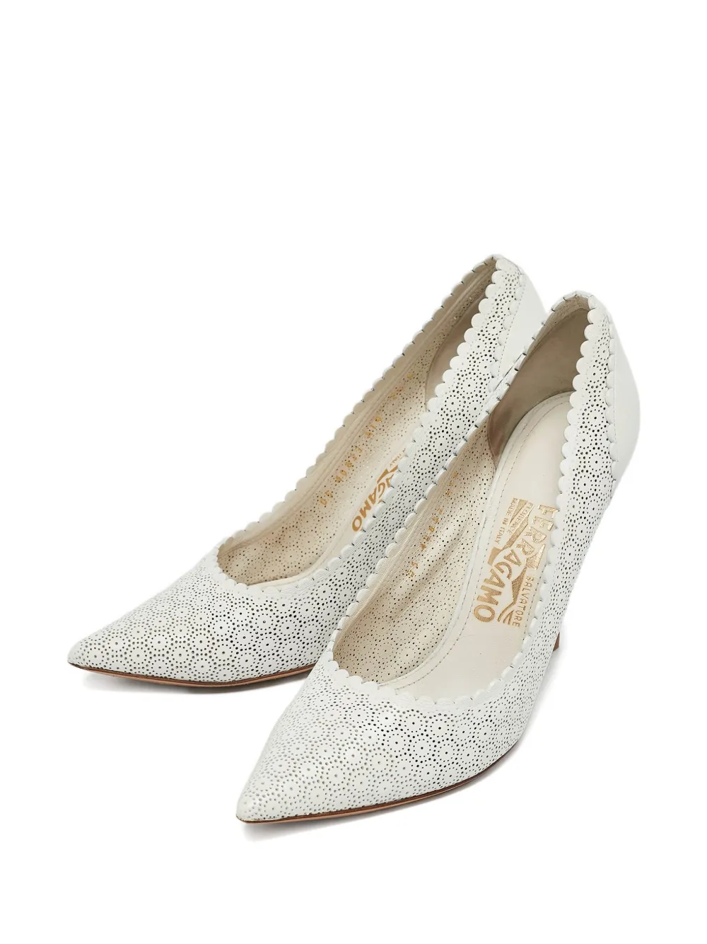Pre-owned Ferragamo 2023 115mm Laser-cut Pointed-toe Pumps In White