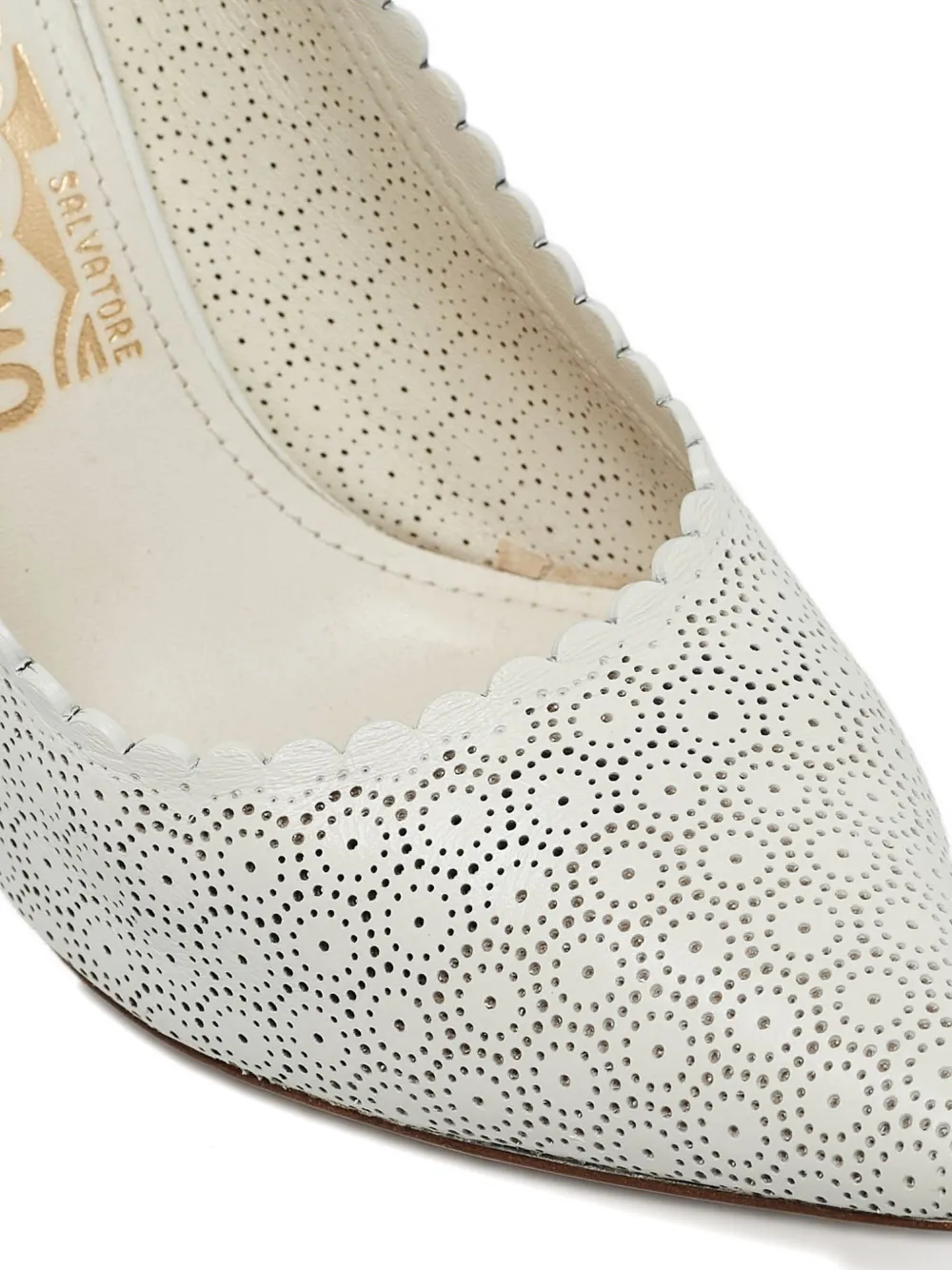 Pre-owned Ferragamo 2023 115mm Laser-cut Pointed-toe Pumps In White