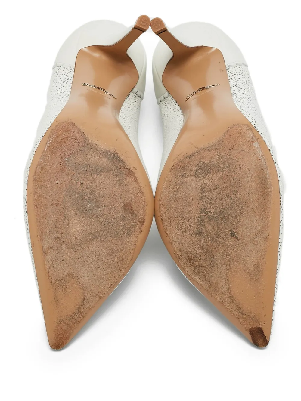 Pre-owned Ferragamo 2023 115mm Laser-cut Pointed-toe Pumps In White