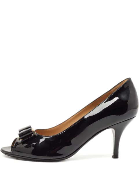 Ferragamo Pre-Owned 80mm bow-detail patent-leather pumps