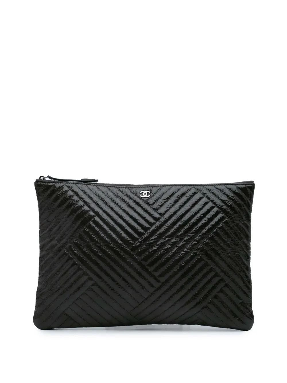 CHANEL Pre-Owned 2015-2016 Large CC Distressed Quilted Patent Chevron Crossing O Case clutch bag | Grey | Image 1