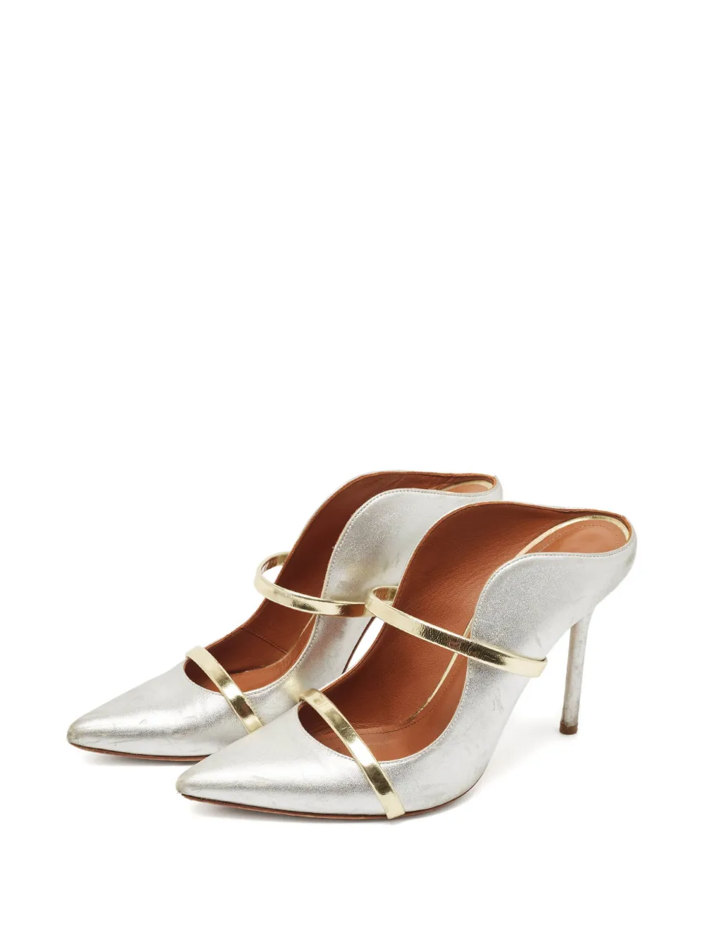 Malone Souliers Pre-owned 85 mm metallic leren muiltjes - Zilver