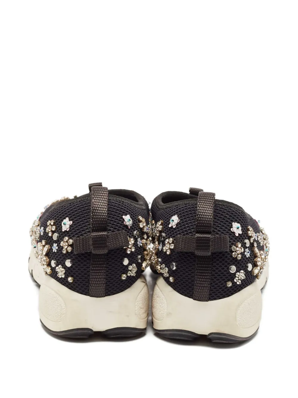 Pre-owned Dior Mesh Crystal-embellished Sneakers In Black
