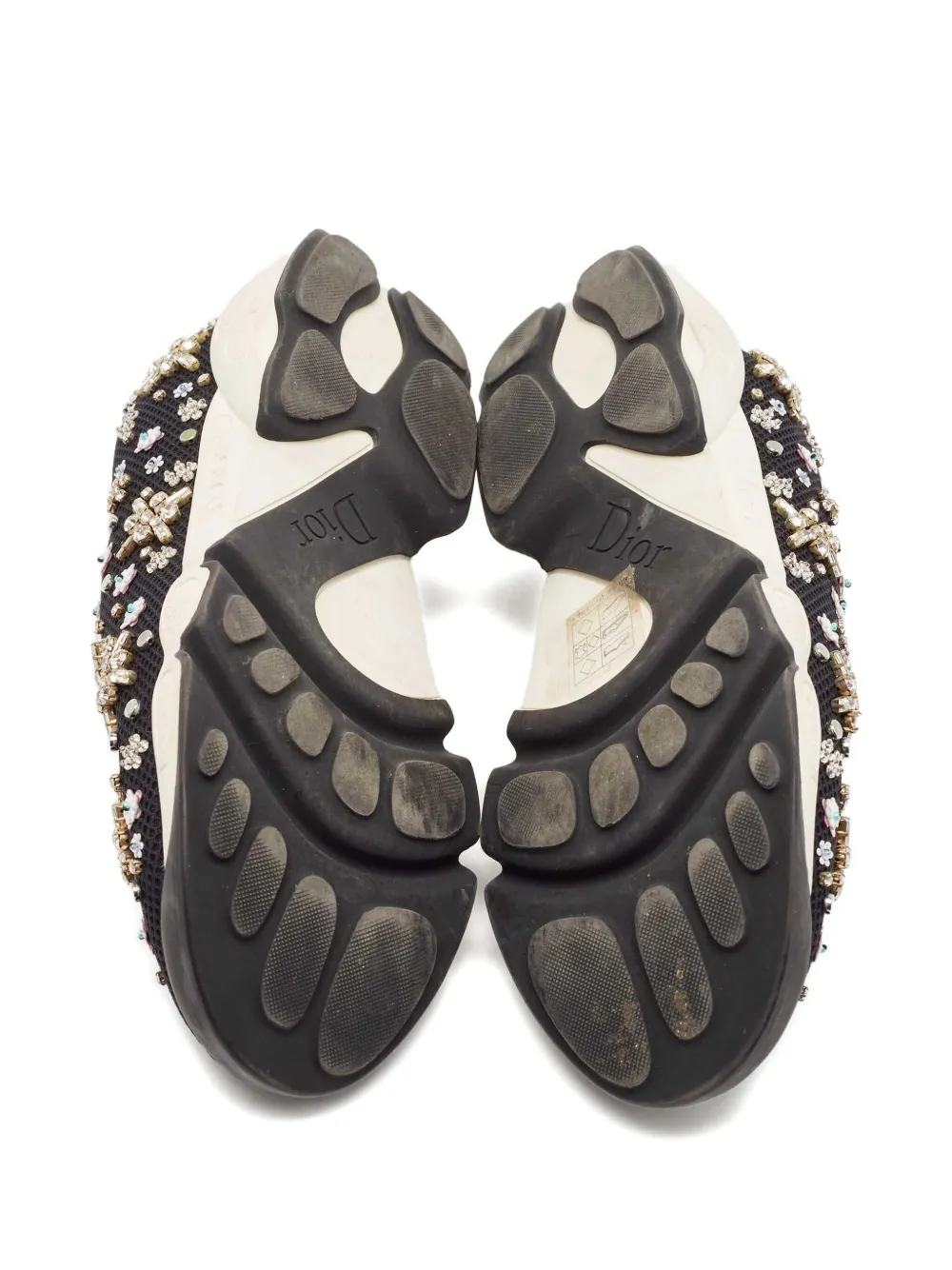 Pre-owned Dior Mesh Crystal-embellished Sneakers In Black