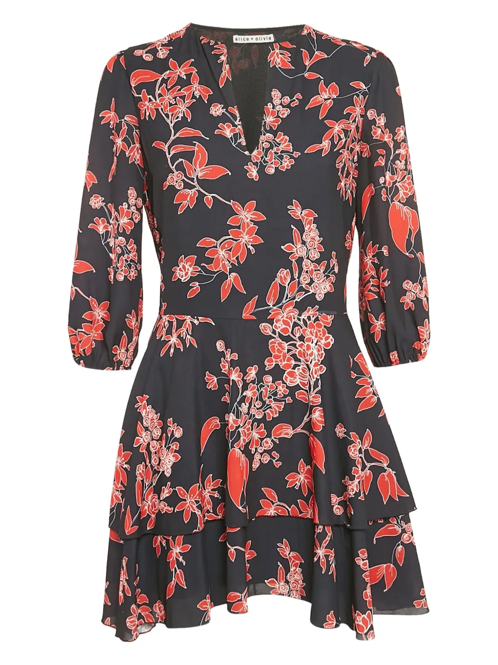 alice + olivia Minikleid mit Blumen-Print | Schwarz | Image 1