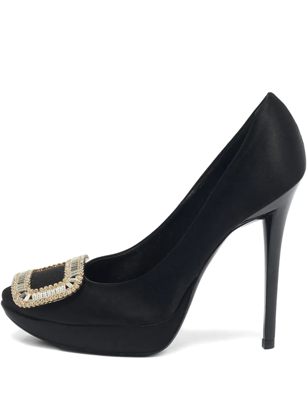 Pre-owned 85mm satin crystal-buckle pumps