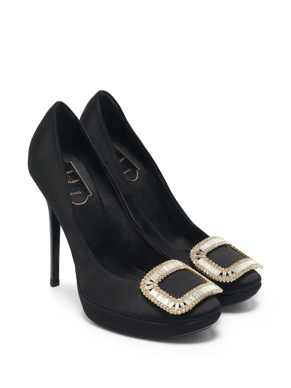 Roger Vivier Vintage Pre-owned 85 mm satijnen pumps met kristallen gesp - Zwart