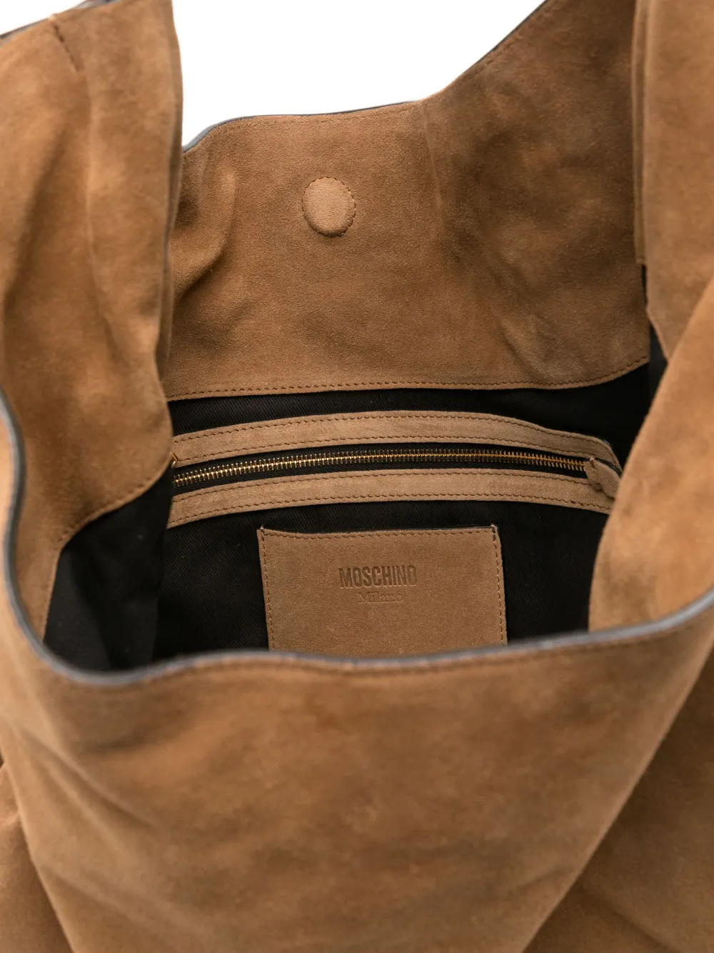 Moschino Handle Me medium suède schoudertas Bruin