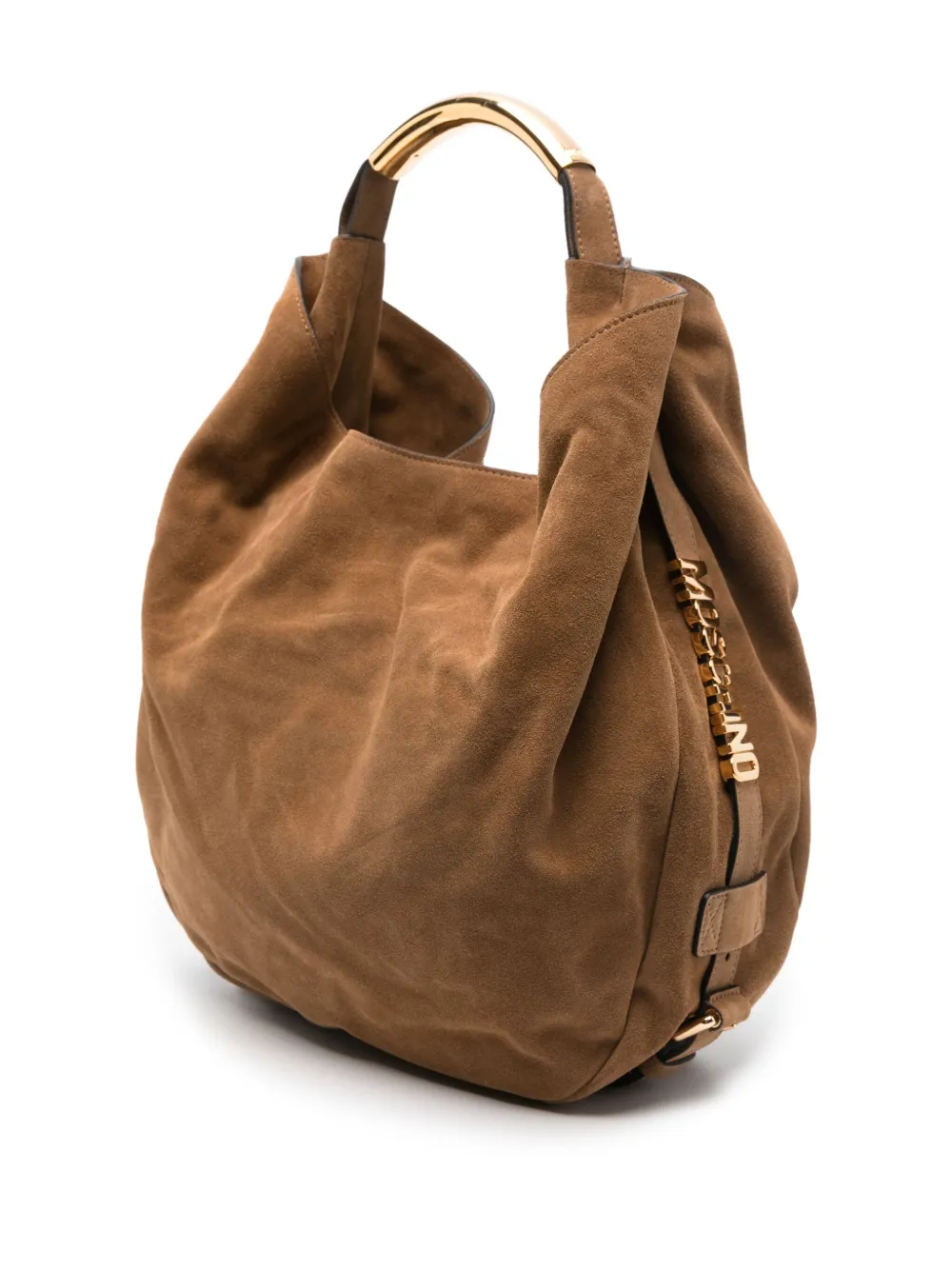 Moschino Handle Me medium suède schoudertas Bruin