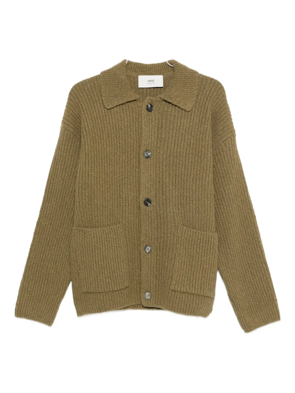Ami Alexandre Mattiussi Collared Crewneck Sweater Ribbed Texture In Brown