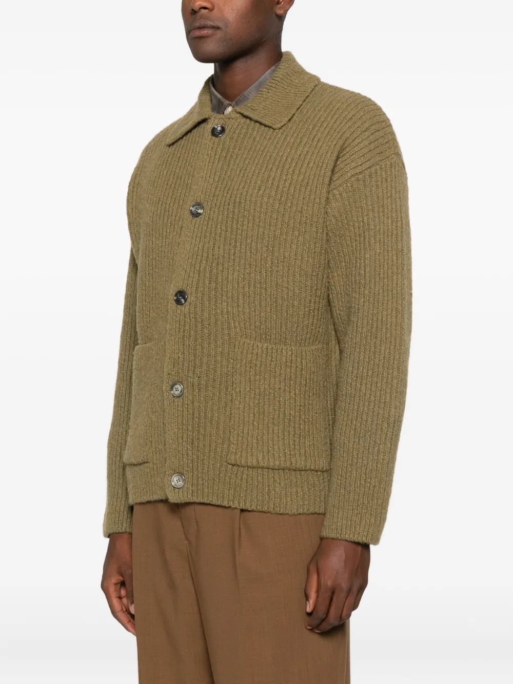 Ami Alexandre Mattiussi Collared Crewneck Sweater Ribbed Texture In Brown